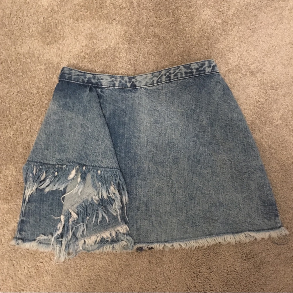 denim fringe zara skirt